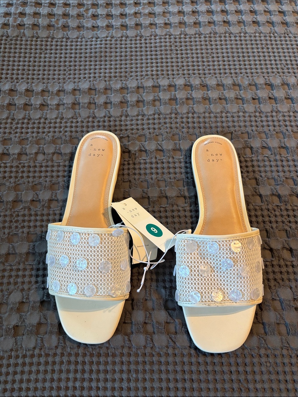 a new day Cream Slide Mules with Sequin Mesh Upper